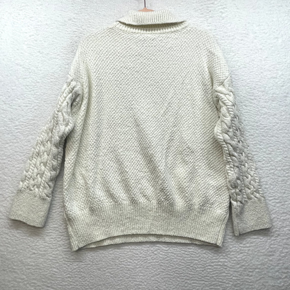 Free People Sweater Womens Medium Cream Every Cloud Cable Knit Collared Cozy - Picture 2 of 10